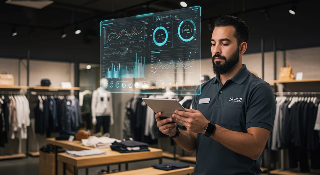 Retail employee managing inventory in real time using SaaS platform