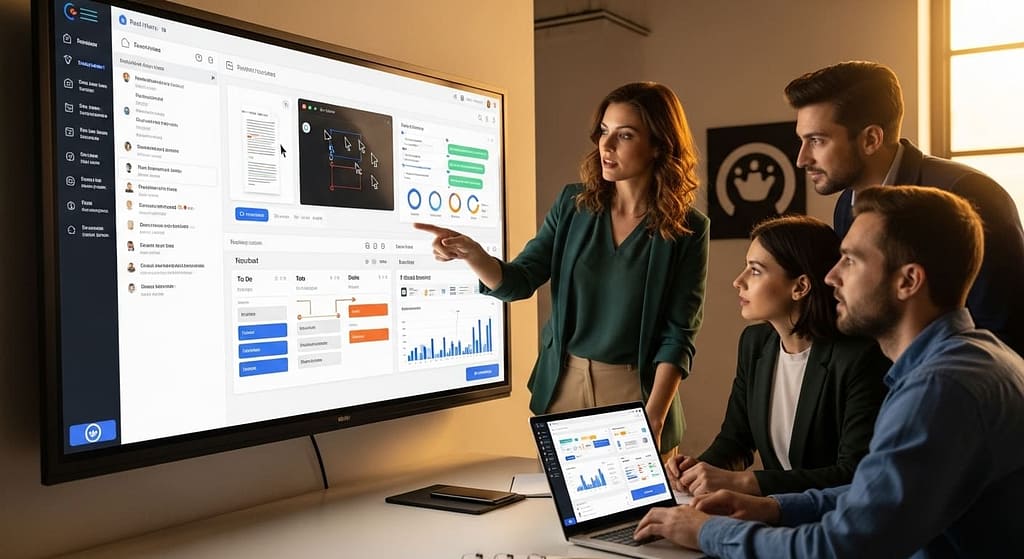 Team collaborating using a centralized internal tool that connects data and processes.