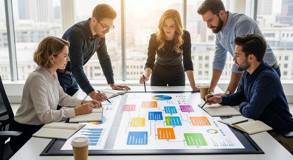 Small business team planning a software project with roadmap and tasks