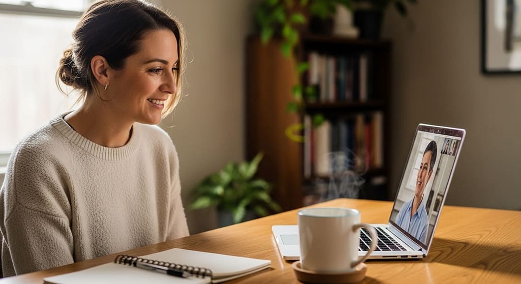 Entrepreneur on video call building professional connection from home office