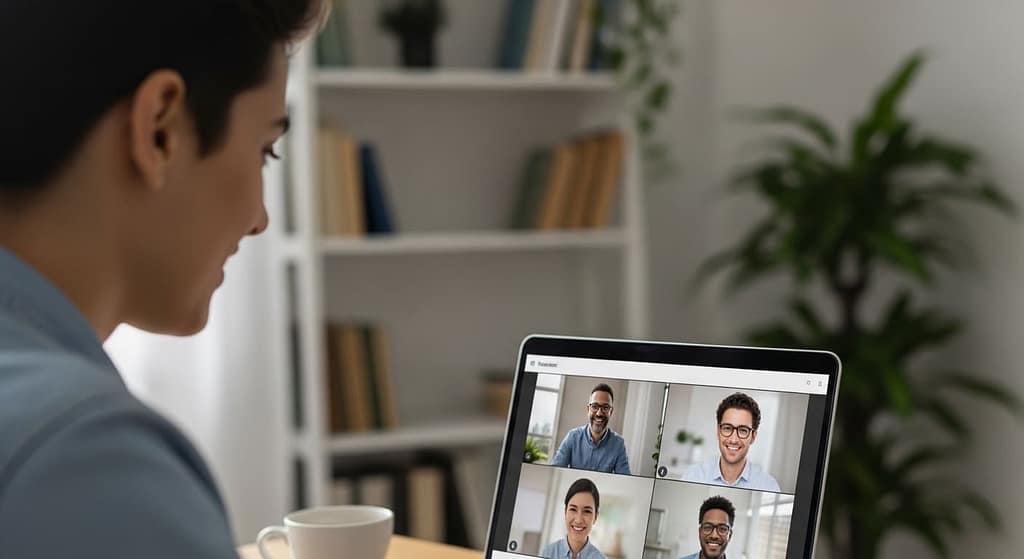 Small team or solo founder video-calling with a user for feedback