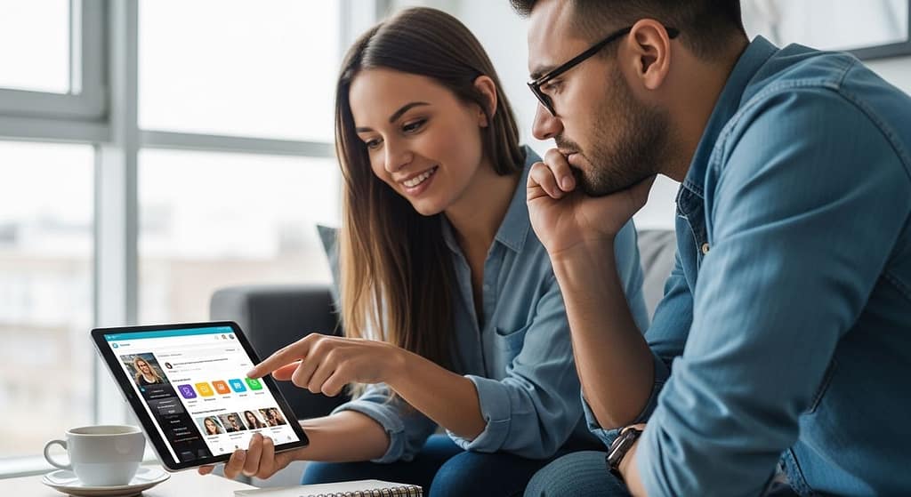 People testing a new SaaS product on a tablet