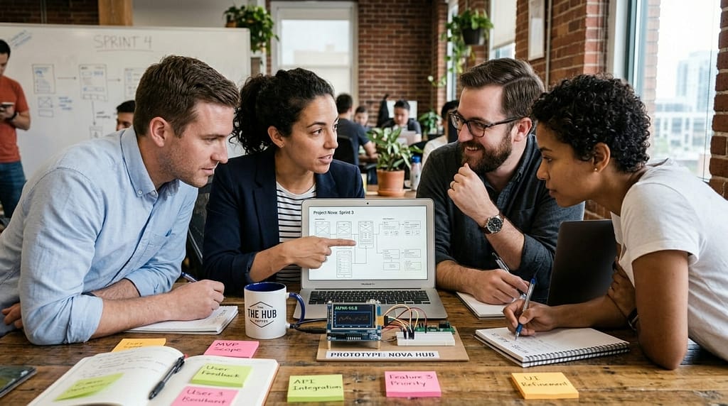 Product team reviewing early SaaS MVP development progress