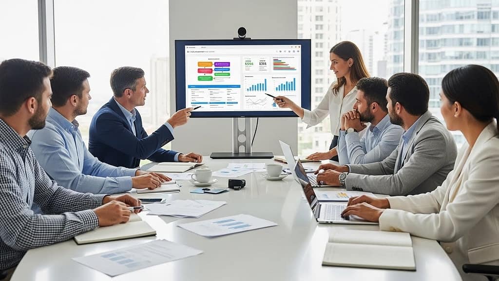 Procedo team and client reviewing project strategy after launch